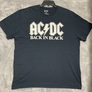 AC/DC Graphic T-Shirt Mens 2XL Black Back In Black Rock Band Short Sleeve Cotton
